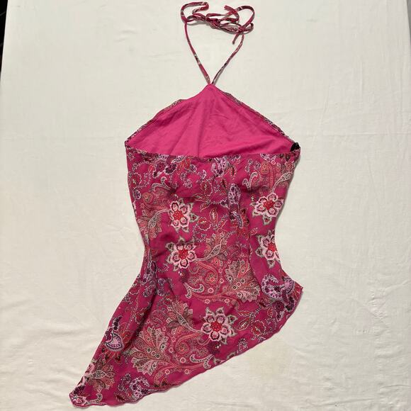 00's VTG Y2K Pink Fairy Top Asymmetrical Hem Tie Neck M - Picture 2 of 5